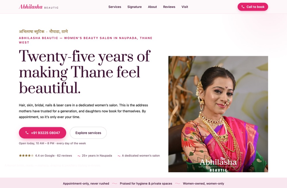 Abhilasha Beautic women's salon website