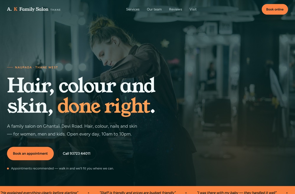 A.K Family Salon website