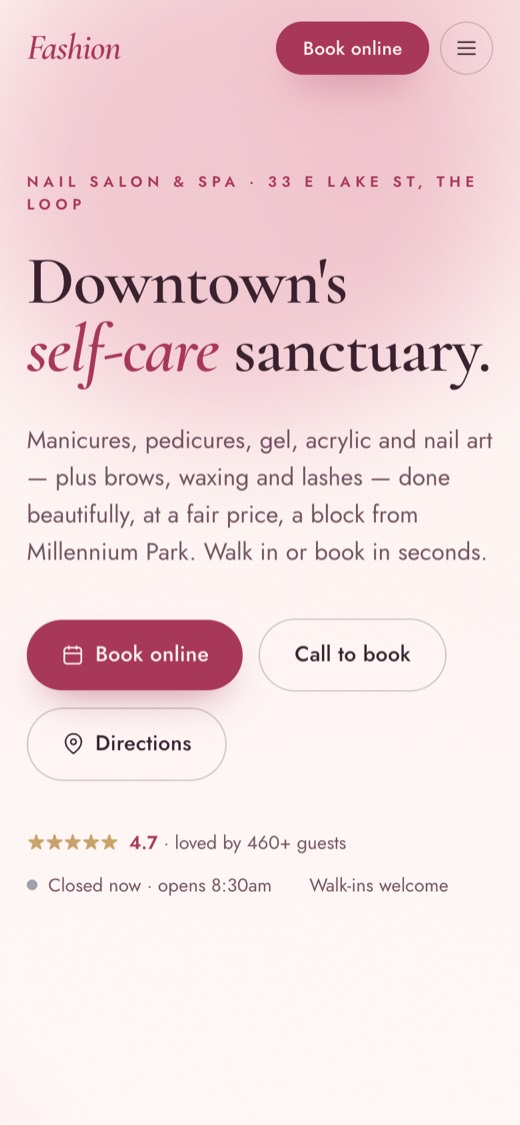 Fashion Nails website on mobile