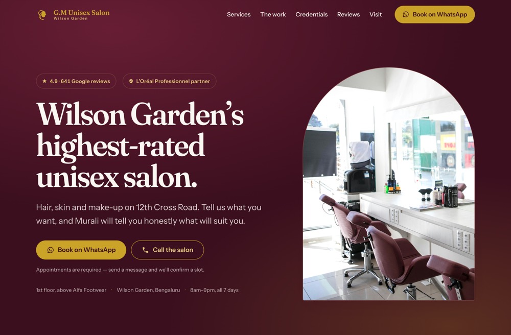 GM Unisex Salon website