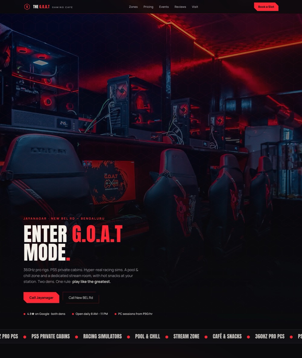 The G.O.A.T Gaming Cafe website