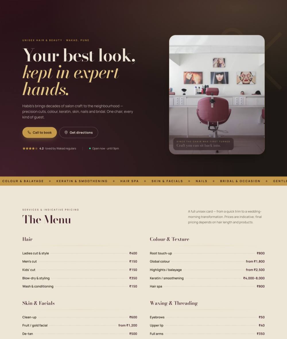 Habib's Hair and Beauty website