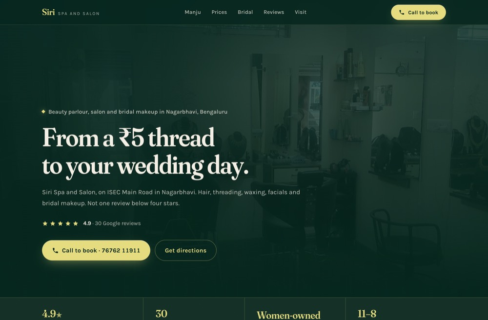 Siri Spa and Salon website