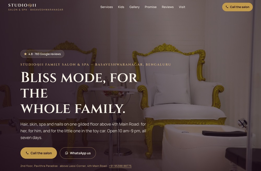 STUDIO@11 Family Salon & Spa website