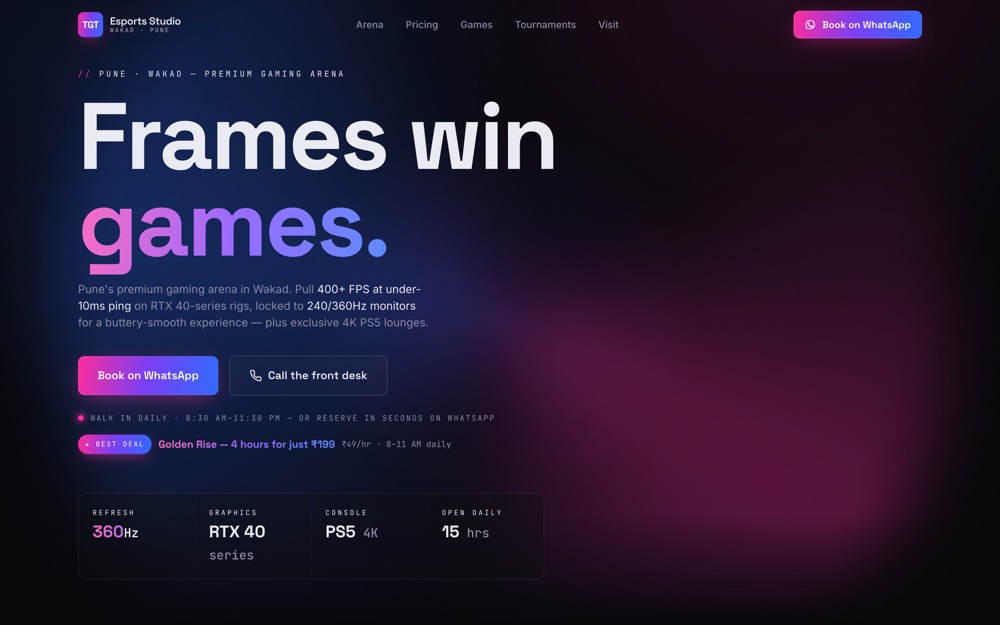 TGT Esports Studio gaming café website