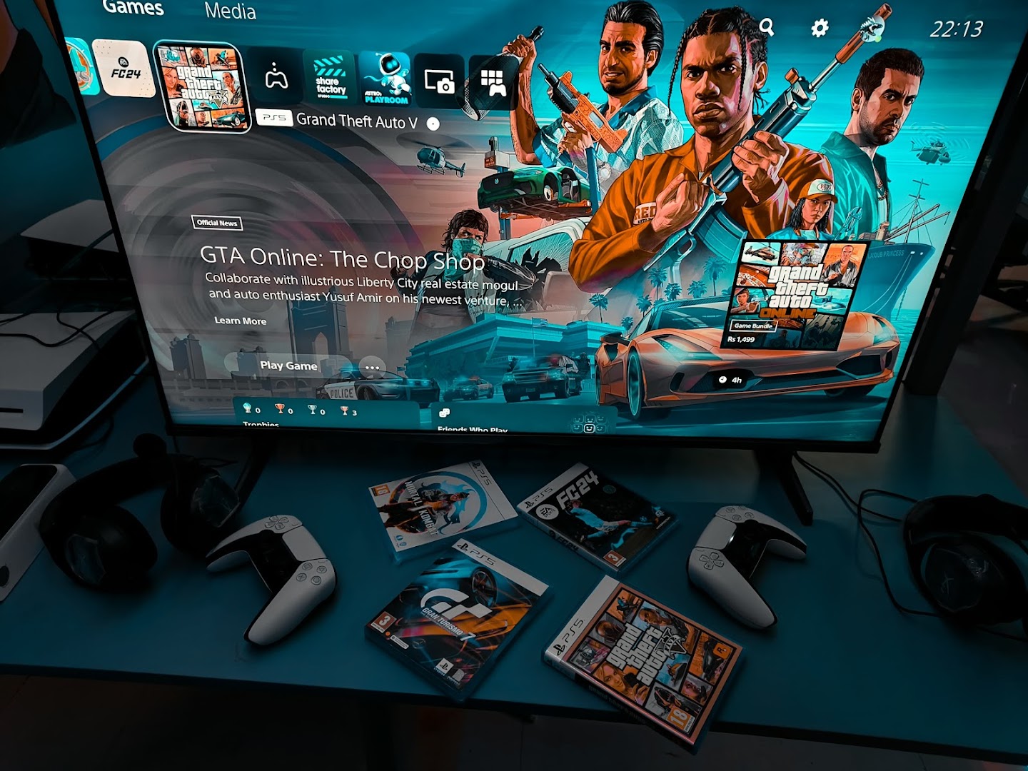 PS5 lounge at TGT with controllers and the latest games
