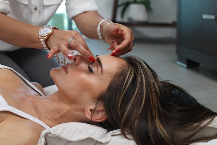 Relaxing facial treatment in progress